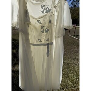Vintage Lingerie Laros Sheer Nightgown Robe Chiffon Set Babydoll Ivory Bells M